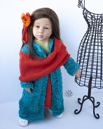 Outfit Orange and Turquoise for 18in doll  knitting flat