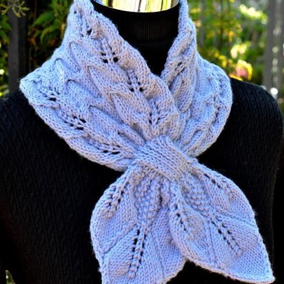 Leaves and Cables Scarf ( Keyhole / Ascot / Pull-Through / Vintage / Stay On Scarf Knitting Pattern )