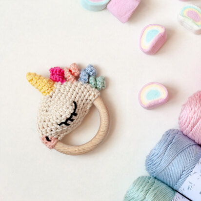 Unicorn Rattle Ellie in Hoooked Eucalyps - Downloadable PDF