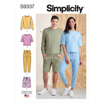 Simplicity Unisex Knits Only Tops, Pants and Shorts S9337 - Paper Pattern, Size A (XS-S-M-L-XL)