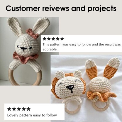 Bunny rattle with teether ring