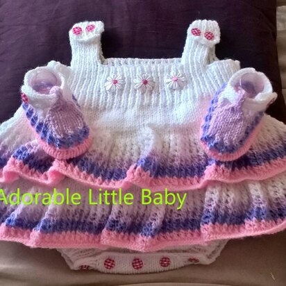 'Lucy' Dress with attached Nappy cover and Matching Shoes