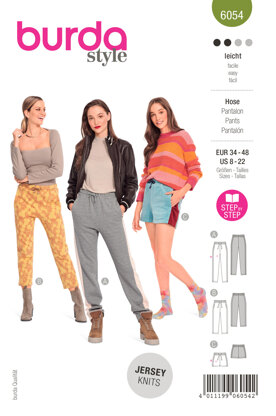 Burda Style Misses' Jogging Pants in Three Lengths with Side Stripes B6054 - Paper Pattern, Size 8-22 (34-48)