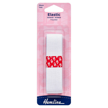 Hemline General Purpose Knitted Elastic: 1m x 25mm: White