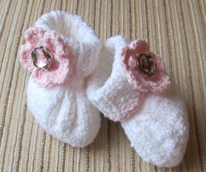 White Baby Booties With Large Flowers
