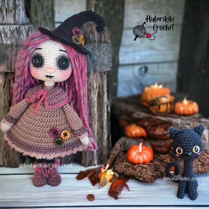 Griselda witch and Raven cat amigurumi