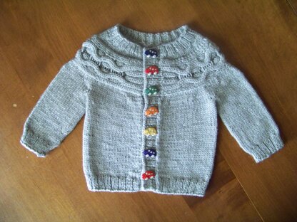 Soft grey baby cardigan with little car buttons