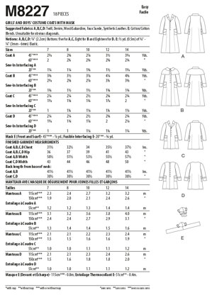 McCall's Girls' and Boys' Costume Coats with Mask M8227 - Paper Pattern, Size 7-8-10-12-14