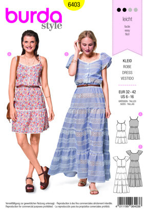 Burda Style Women's Sun Dress in Length Variations B6403 - Paper Pattern, Size 6-16