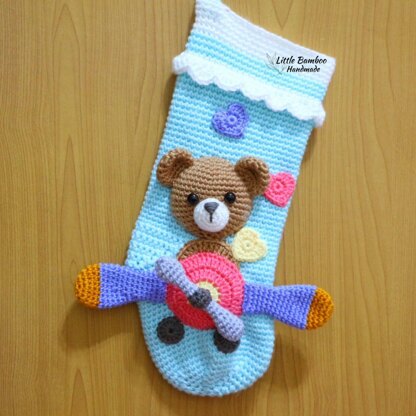 Bear On Aeroplane Christmas Stocking