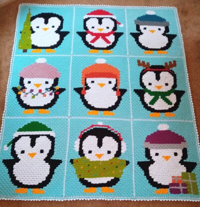 Christmas Penguin Corner to Corner Blanket