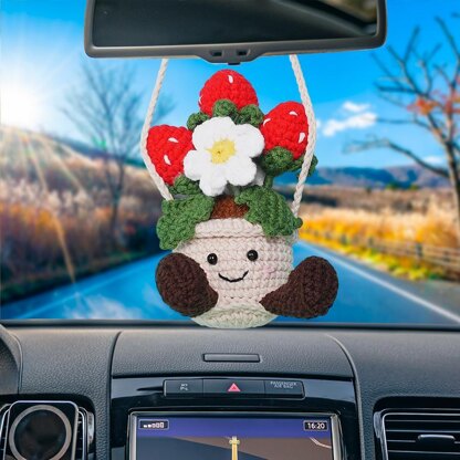 Smiling Strawberry Basket Car Hanging