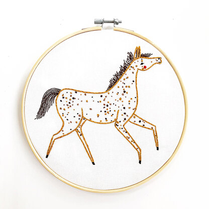 Moda Fabrics Gingiber Farm Charm Embroidery Sampler - Dapple Pony - 10in x 10in