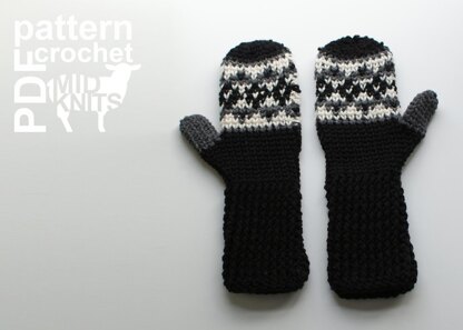 Fair Isle Crochet Argyle Mittens (2016006)