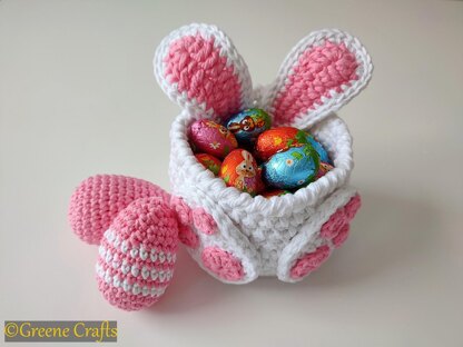 Easter Bunny Basket And Eggs Crochet Pattern By Greene Crafts 