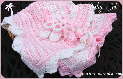 Pearls & Lace Bonnet & Booties PDF 14-137