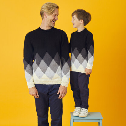 " Gray-dient Sweater " - Free Sweater Knitting Pattern For Boys and Men in Paintbox Yarns Wool Mix Aran by Paintbox Yarns