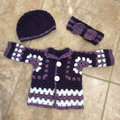 Collared Cardigan with matching hat and headband