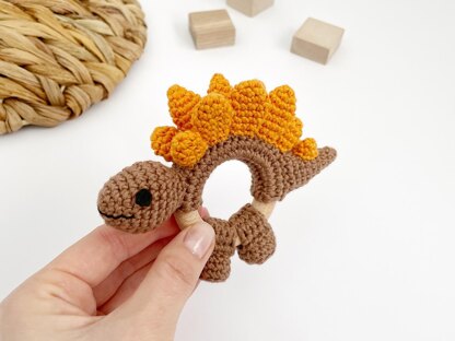 Crochet dinosaur baby rattle teether toy crochet pattern Stegosaurus