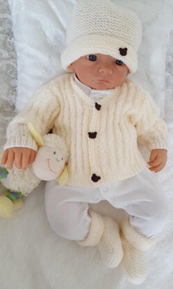 Lucas Baby Cardigan, Hat & Booties