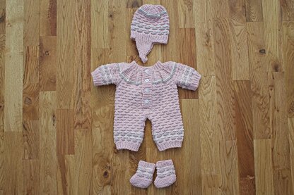 Doll's Bodysuit, Bootees and Hat with Strap
