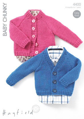 Round Neck and V Neck Cardigans in Hayfield Baby Chunky - 4400 - Downloadable PDF