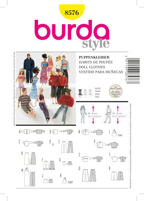 Burda Doll Clothes Sewing Pattern B8576 - Paper Pattern, Size ONE SIZE