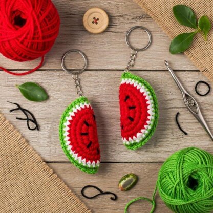 Crochet Watermelon Keychain Pattern PDF + Video Tutorial
