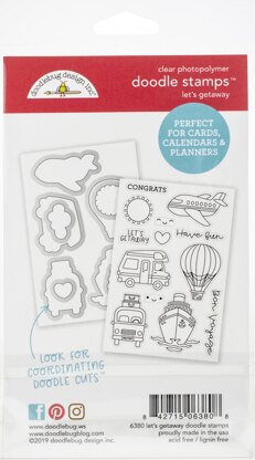 Doodlebug Clear Doodle Stamps - Let's Getaway, I Heart Travel