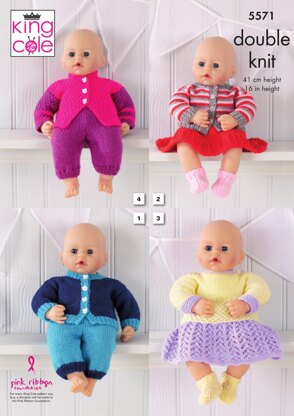 Dolls Clothes in King Cole Dollymix DK - 5571 - Downloadable PDF