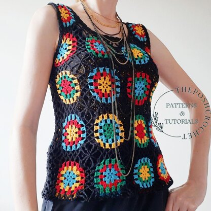 Crochet Patchwork Tank TOP Cover Up.