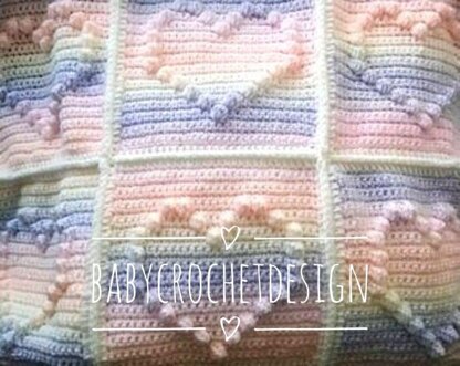 Crochet bobble heart baby blanket