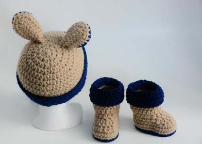 Baby Hat - Booties with Ears and Ear Flaps