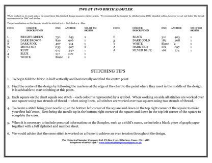 Historical Sampler Company Two By Two Birth Sampler - Downloadable PDF