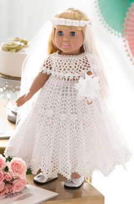 Doll Wedding Dress in Aunt Lydia's Classic Crochet Thread Size 10 Natural - LC4576 - Downloadable PDF