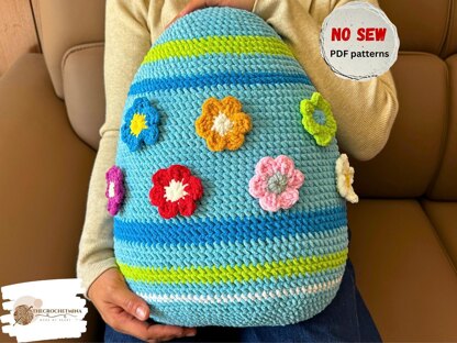 Easter Colorful Egg Pillow Stripes Flowers No Sew
