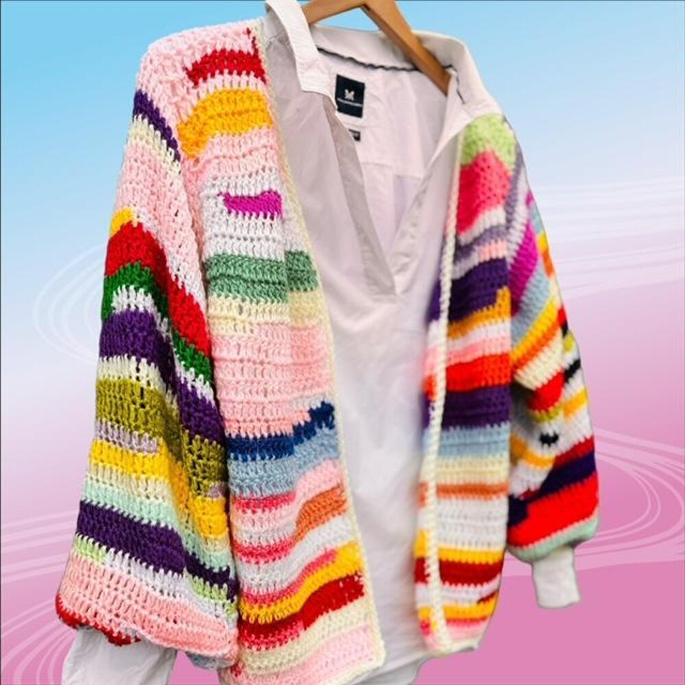 Chunky Knit Pastel Crochet Cardigan Scrap Crochet Cardigan