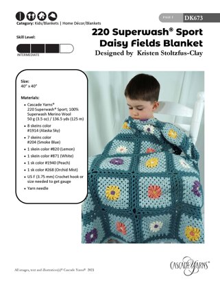 Daisy Fields Blanket  in Cascade Yarns 220 Superwash® Sport - DK673 - Downloadable PDF
