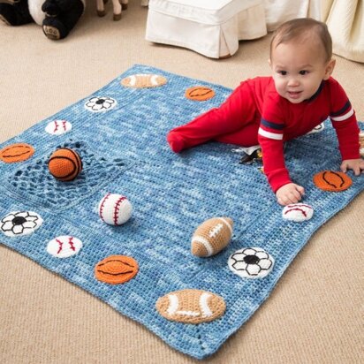 Young Athlete Blanket and Rattles in Red Heart Super Saver Economy Solids - LW4224