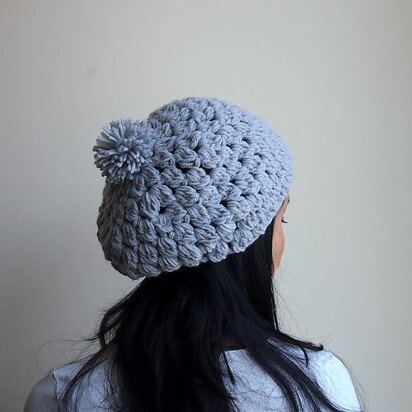 Bobble pom pom slouchy beret  hat