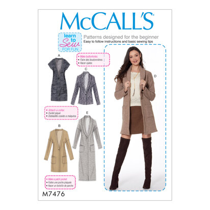 McCall's Misses' Drop-Shoulder Vest and Cardigans M7476 - Sewing Pattern