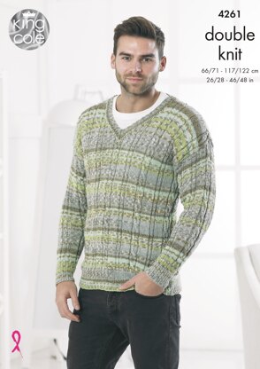 Round Neck & V Neck Sweater in King Cole DK - 4261 - Downloadable PDF