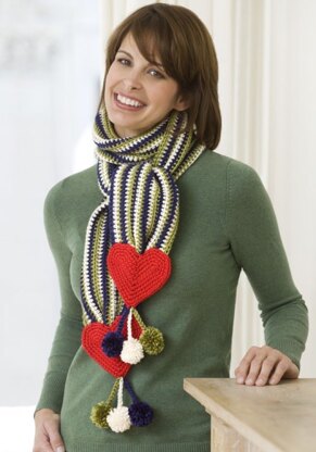 Hearts & Stripes Scarf in Red Heart Soft Solids - LW2268