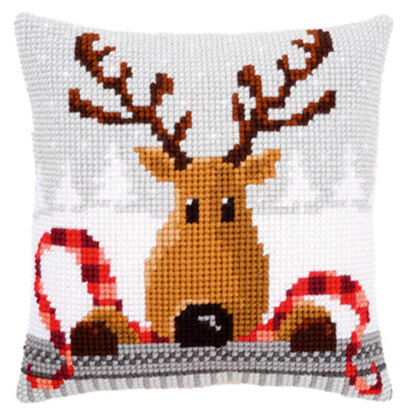 Vervaco Reindeer With a Red Scarf Cushion Front Chunky Cross Stitch Kit - 40cm x 40cm