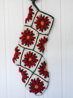 Poinsettia Granny Square Christmas Stocking