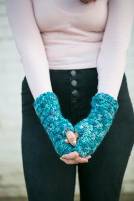 Deep Water fingerless mittens