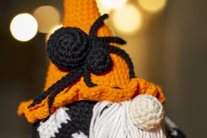 Halloween Gnome Crochet Toy With Pumpkim And Spider