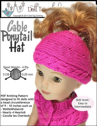 Cable Ponytail Hat - 14" Dolls