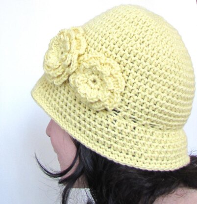 Cloche Hat with Two Flowers 