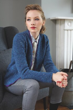 "Ribbon Trim Jacket" - Jacket Knitting Pattern For Women in Debbie Bliss Luxury Tweed Aran - TFT05